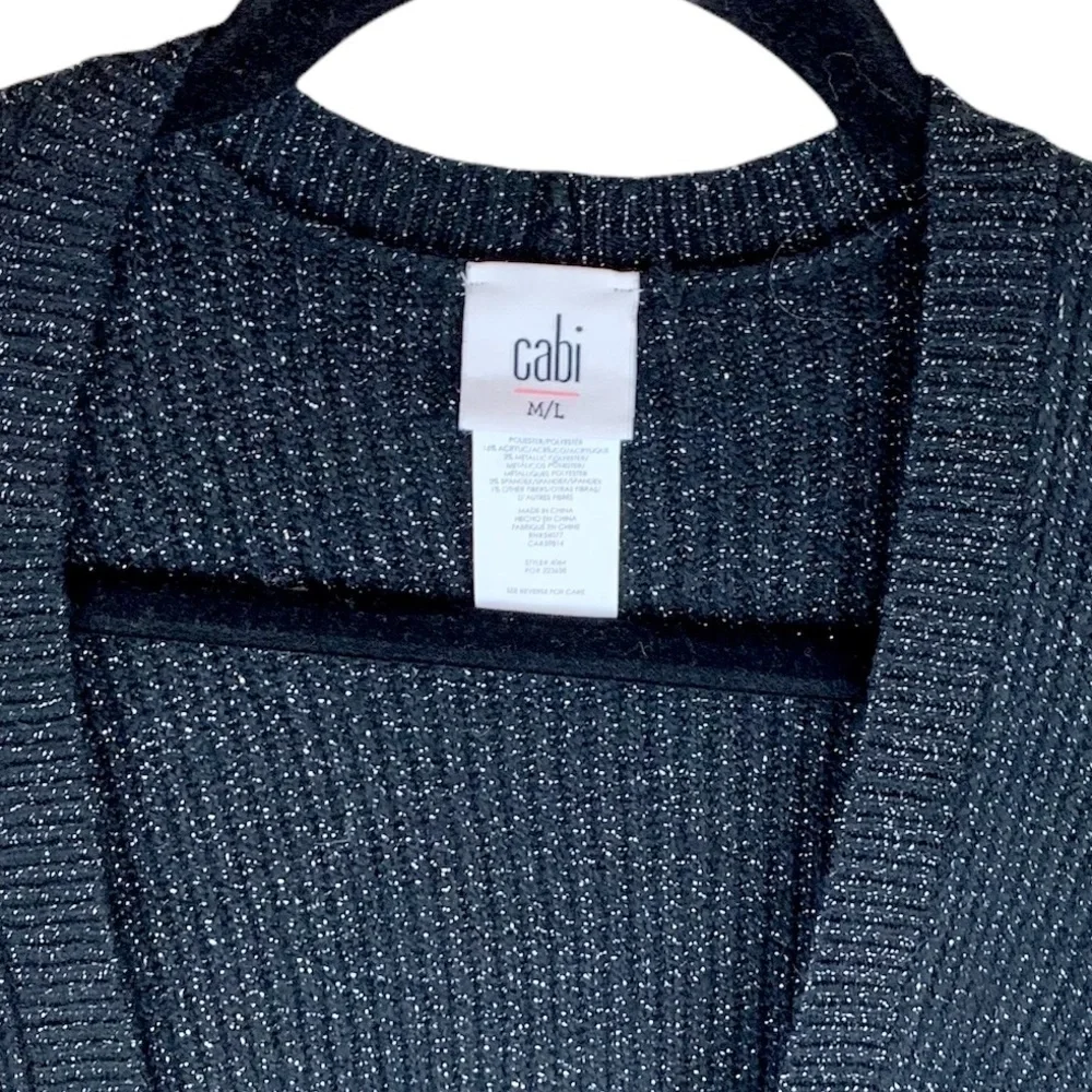 CAbi Luxury Poncho Wrap Cardigan Sweater Black Ribbed Glitter M/ L Style 4064 - Picture 5 of 11